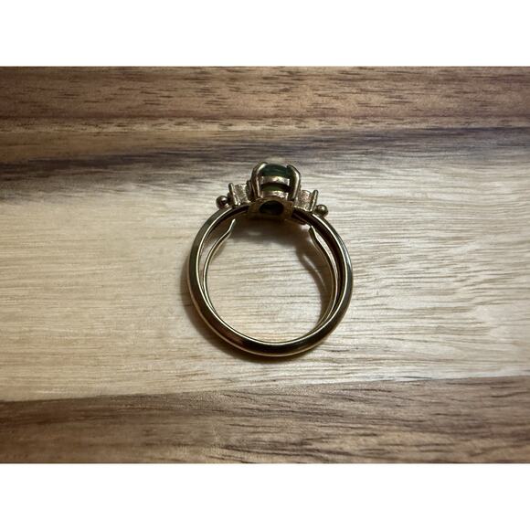 Vintage Avon Green Apple Jade & Rhinestone Gold Tone Ladies Adjustable Band Ring - Picture 6 of 10